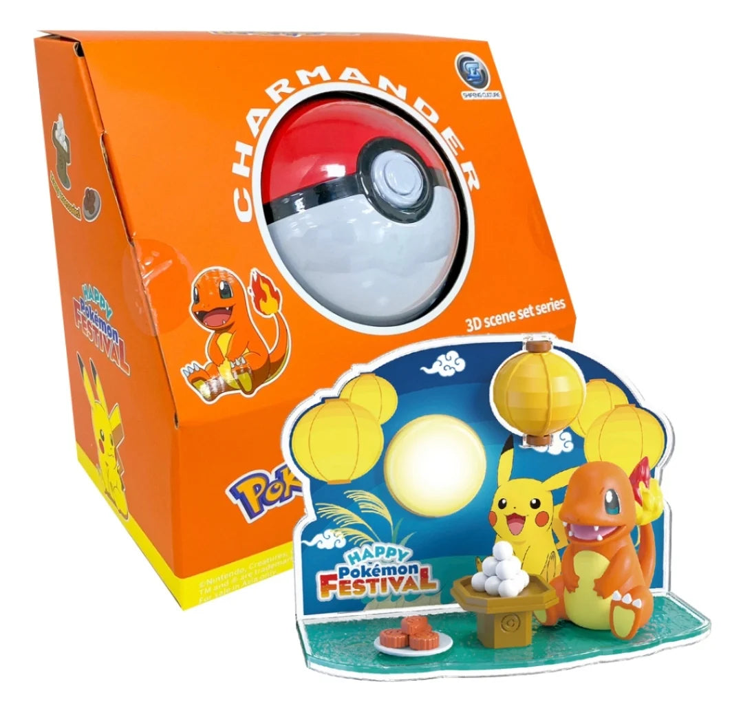 小火龍 中秋賞月 寶可夢球 3D立體場景積木