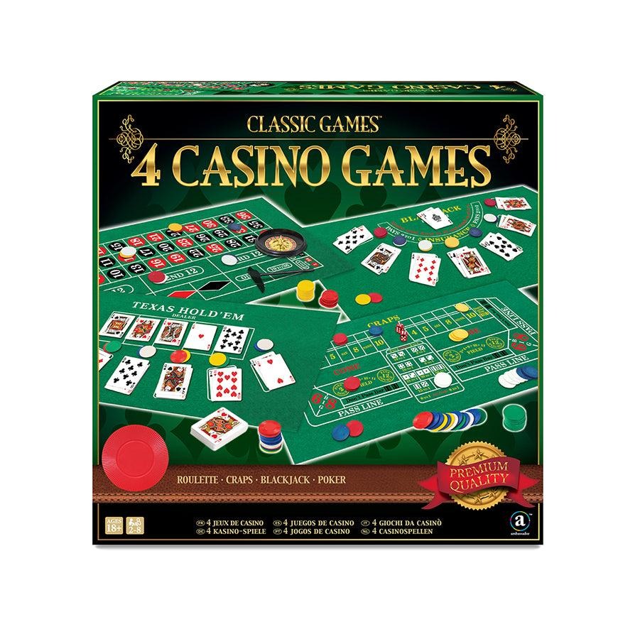 Classic Game Series - 4 Casino Game Sets | Roulette, Blackjack, Poker, Dice